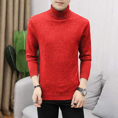 Men's black turtleneck pullover. Elegant knit long-sleeve sweater for sophisticated winter fashion.