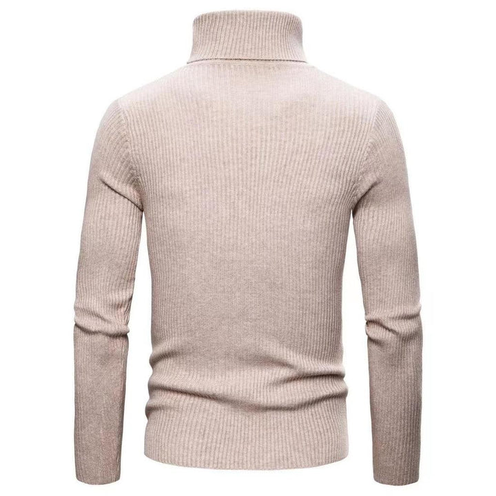 Men's navy turtleneck pullover. Stylish knit sweater, sophisticated long-sleeve top for winter wear.