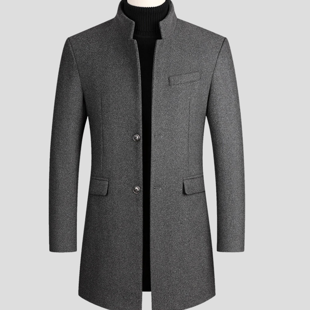 Stylish men's longline overcoat in a classic design. Refined outerwear for formal and smart-casual men's fashion.