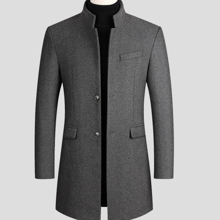 Stylish men's longline overcoat in a classic design. Refined outerwear for formal and smart-casual men's fashion.
