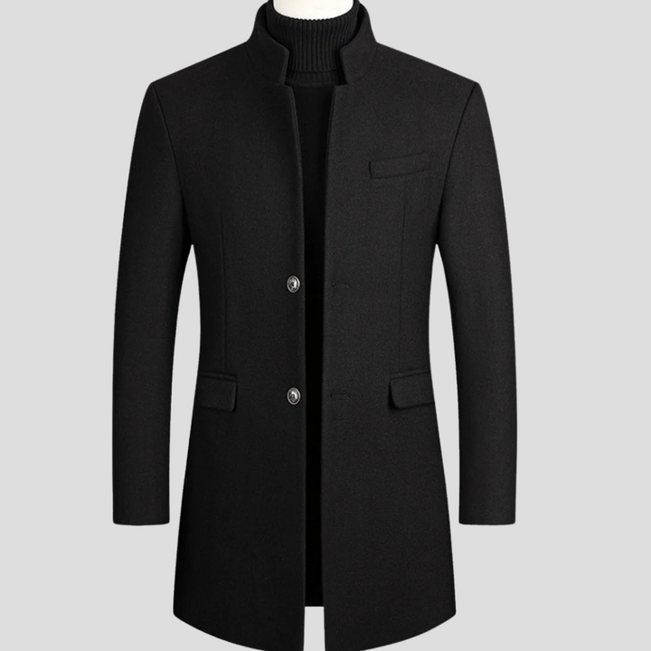 Professional men's longline winter coat. Elegant classic outerwear, ideal for formal business attire & smart-casual looks.