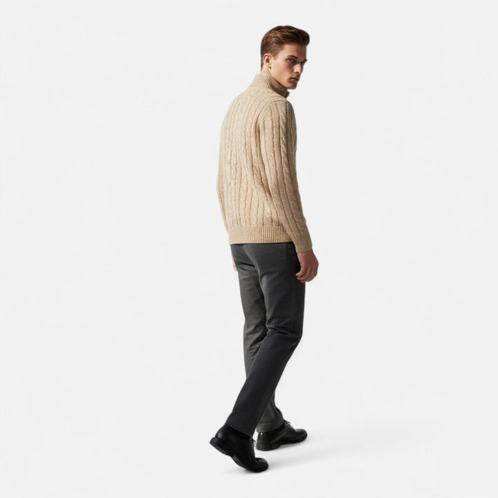 Sophisticated men's knitwear: a classic old money half-zip sweater, ideal for versatile styling.