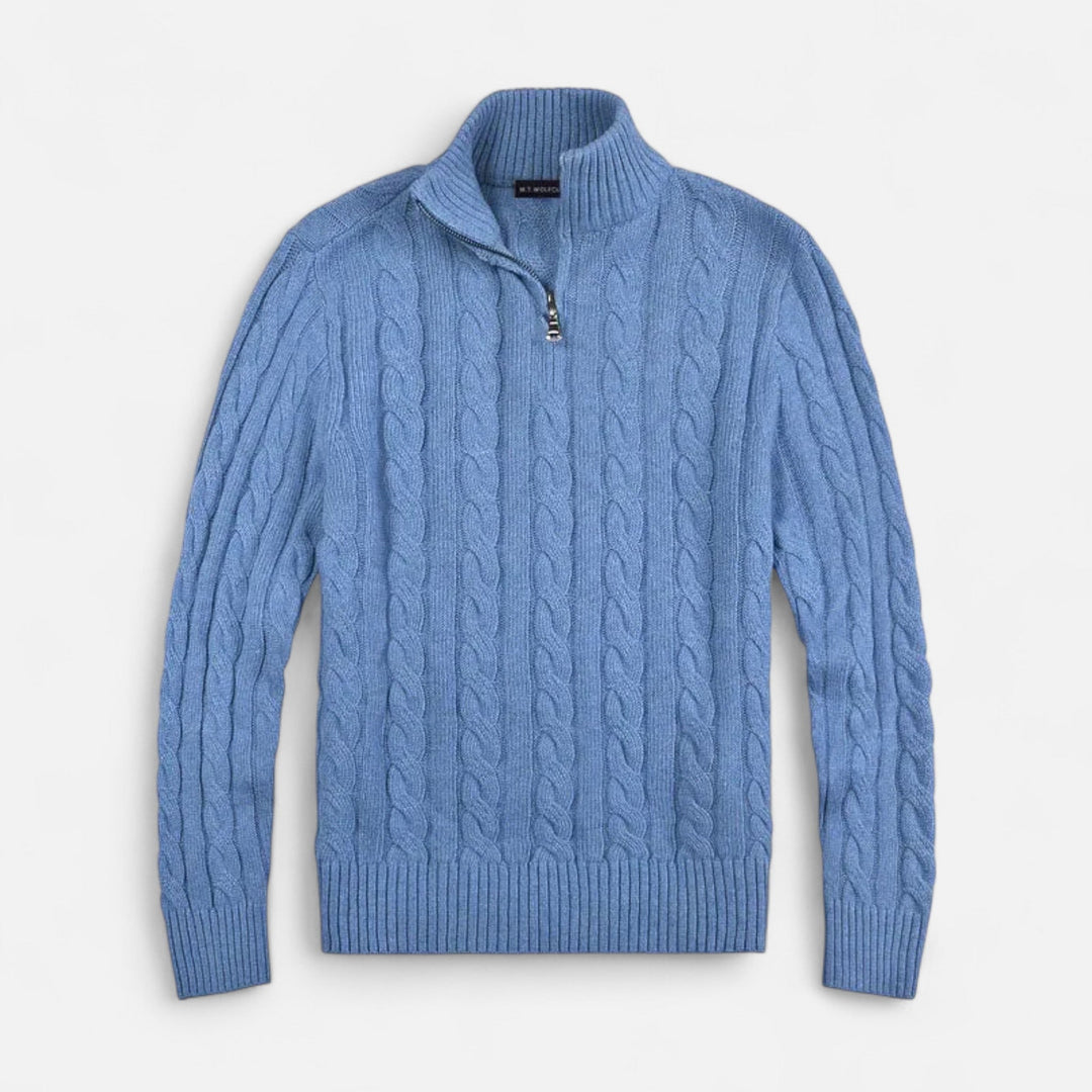 Men's casual yet refined half-zip sweater, a timeless old money fashion piece for everyday elegance.