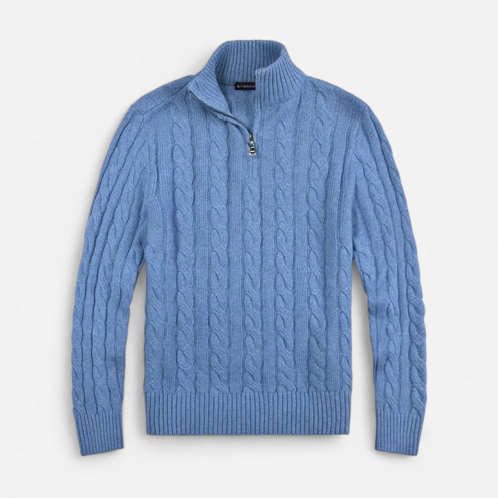 Men's casual yet refined half-zip sweater, a timeless old money fashion piece for everyday elegance.