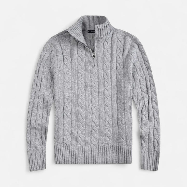 Versatile men's half-zip sweater for layering, featuring a timeless old money aesthetic in quality knit.