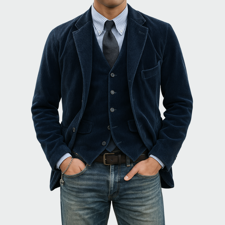 Men's elegant tailored blazer & vest set for formal wear. Perfect for weddings & business.