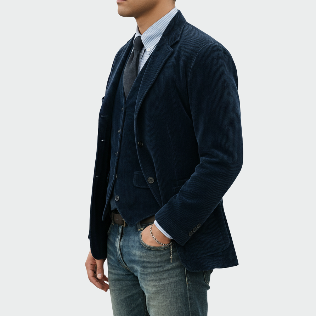 Professional men's blazer and vest set. Versatile formal wear for business and events.