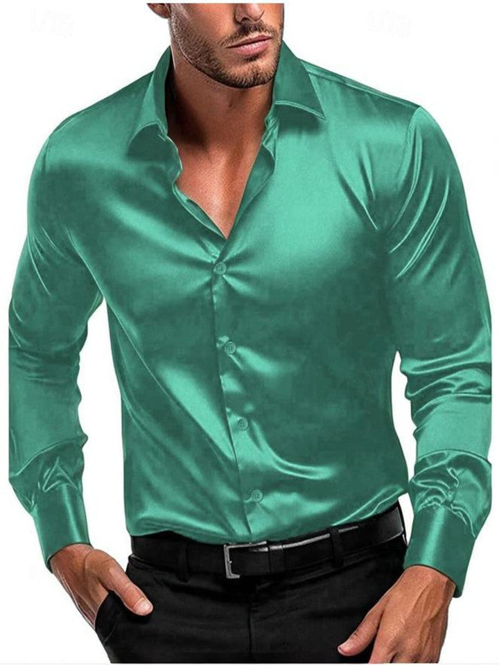 Clean, timeless men's button-up shirt. Sophisticated long-sleeve design, perfect for elegant formal or casual wear.