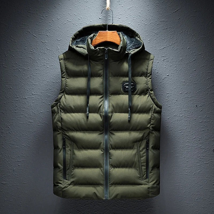Padded & hooded Ethan quilted vest for men, offering warm and stylish outerwear.