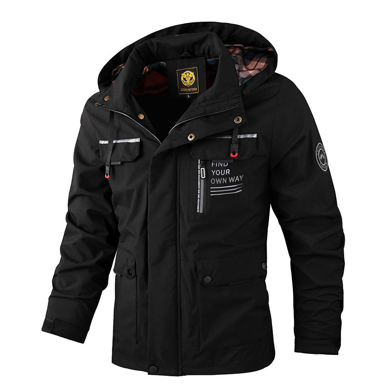 Evergreen men's winter jacket, weatherproof and outdoor-ready. Waterproof, windproof, hooded adventure coat.