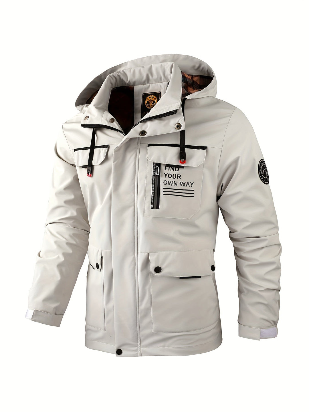 Men's evergreen weatherproof outdoor jacket for winter. Waterproof, windproof, hooded adventure wear.