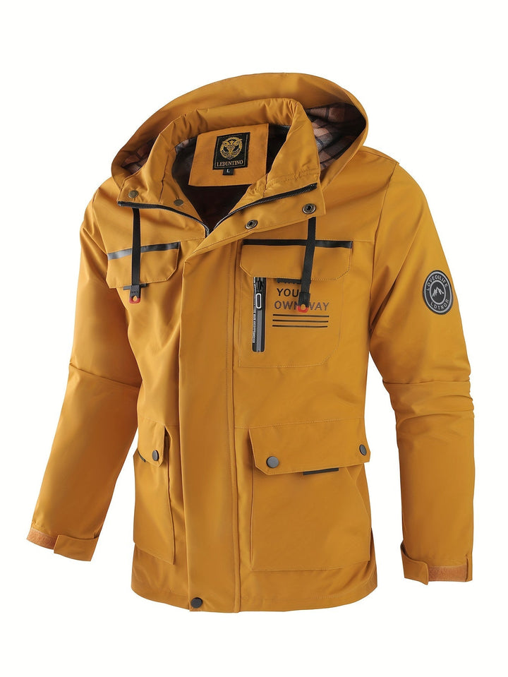 Stylish evergreen men's weatherproof jacket, perfect as a waterproof & windproof outdoor coat for active men.