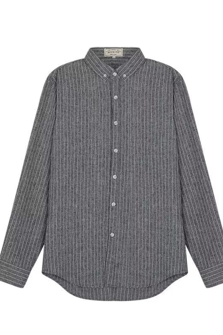 High-quality men's striped long sleeve formal shirt, a key piece for any professional wardrobe.