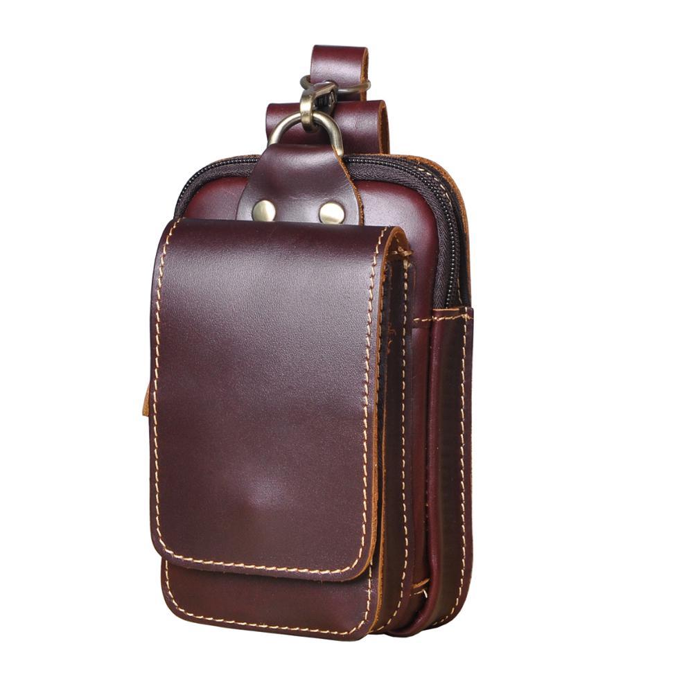 Men's brown genuine leather waist pack, a durable and stylish everyday accessory for modern men.
