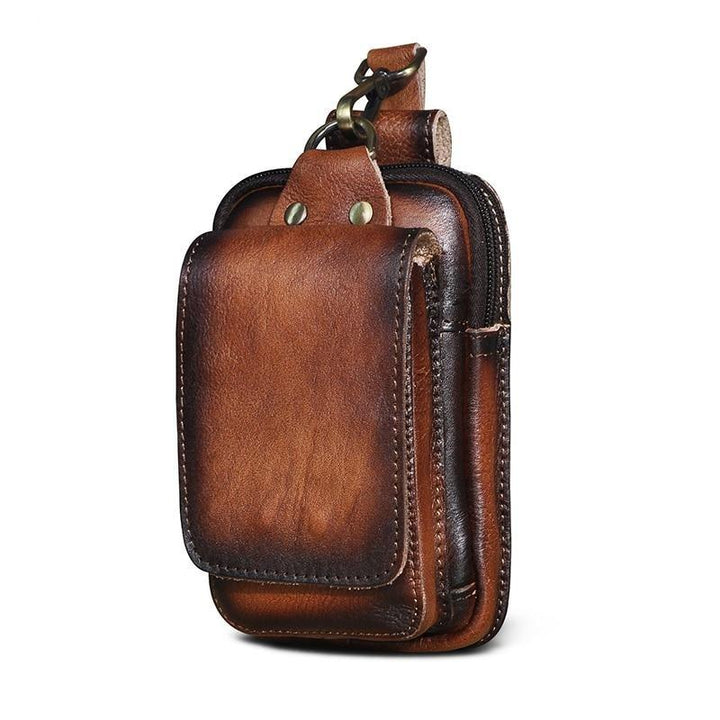 Stylish vintage brown genuine leather waist pack for men, ideal for travel & everyday carry.