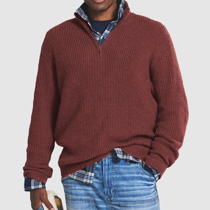 Stylish men's half-zip cashmere blend jumper, ideal for smart casual wear or comfortable everyday fashion.