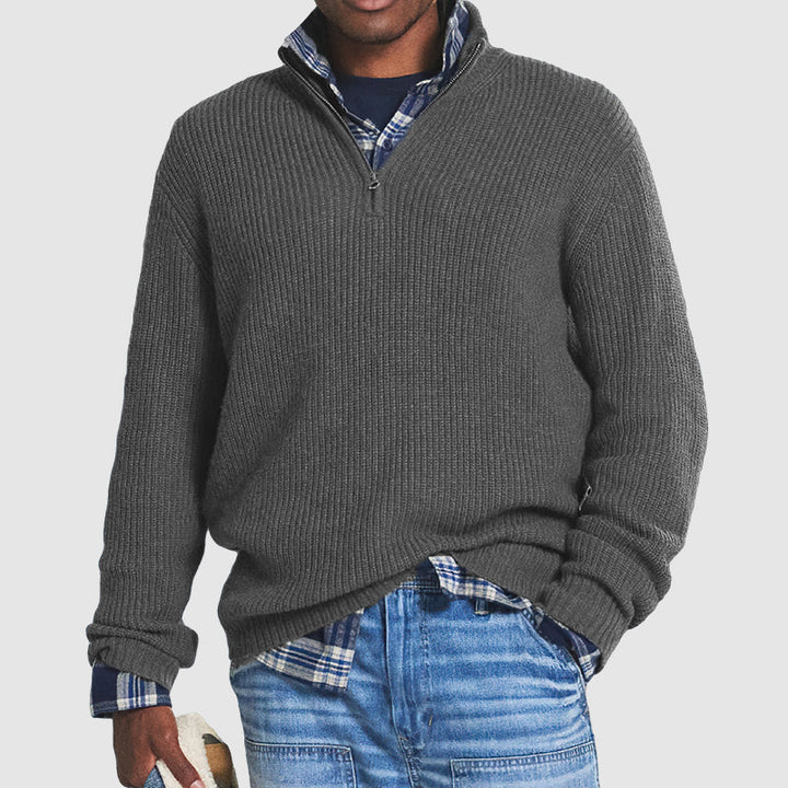 Classic men's half-zip jumper in black, a premium cashmere blend top designed for comfort and everyday wear.