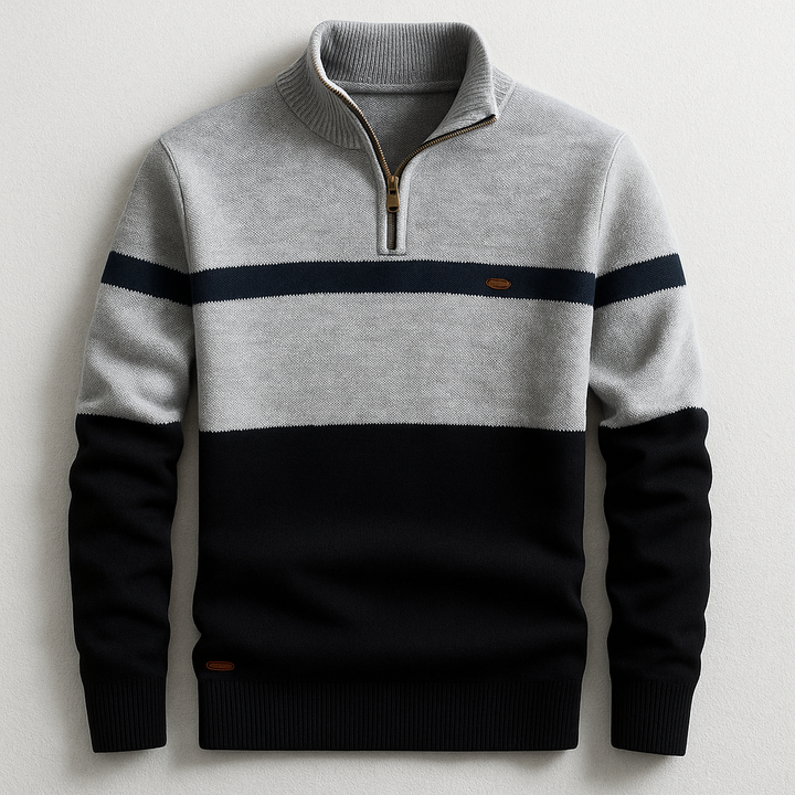 Stylish men's long sleeve quarter-zip pullover, a classic cotton top offering comfortable, tailored men's fashion.