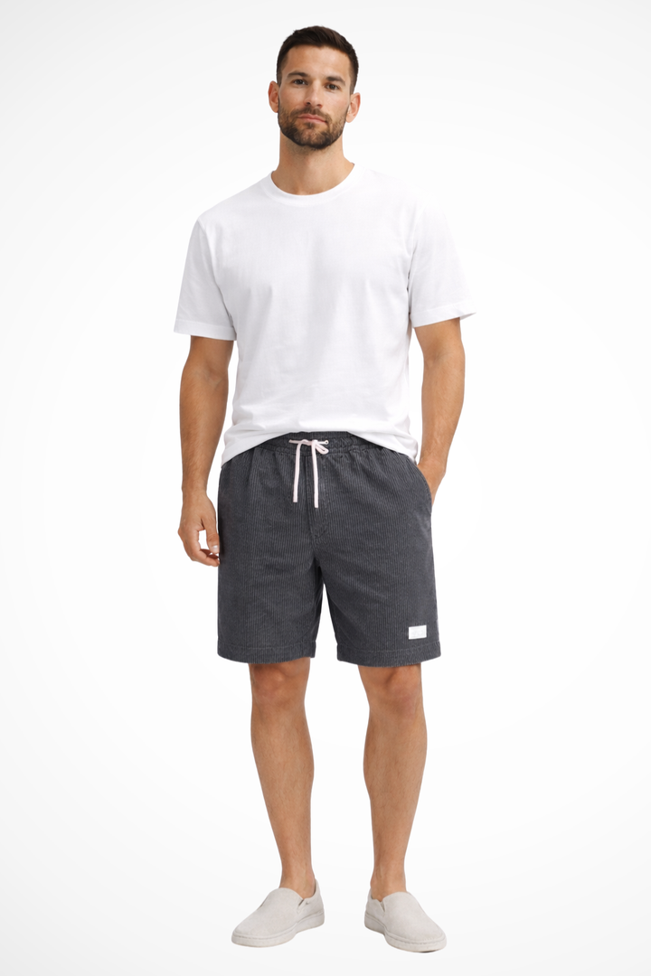 High waist striped men's shorts, pleated front and a stylish above knee length.