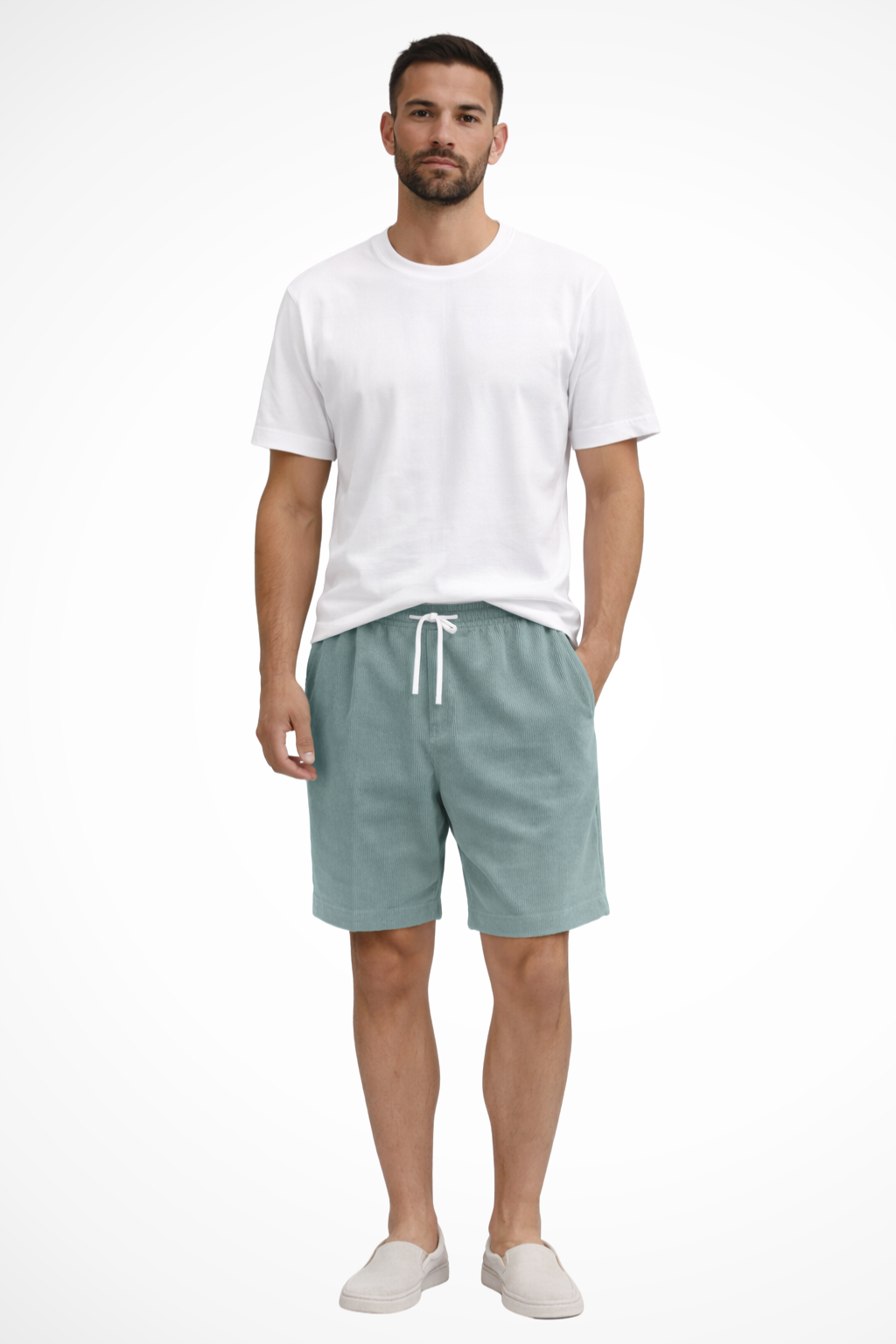 Summer-ready men's high waist striped chino shorts, featuring comfortable pleats.