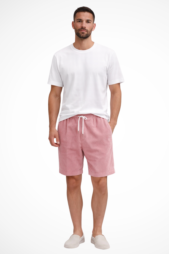 Modern men's chino shorts: high waist, striped, pleated, and perfect for summer.