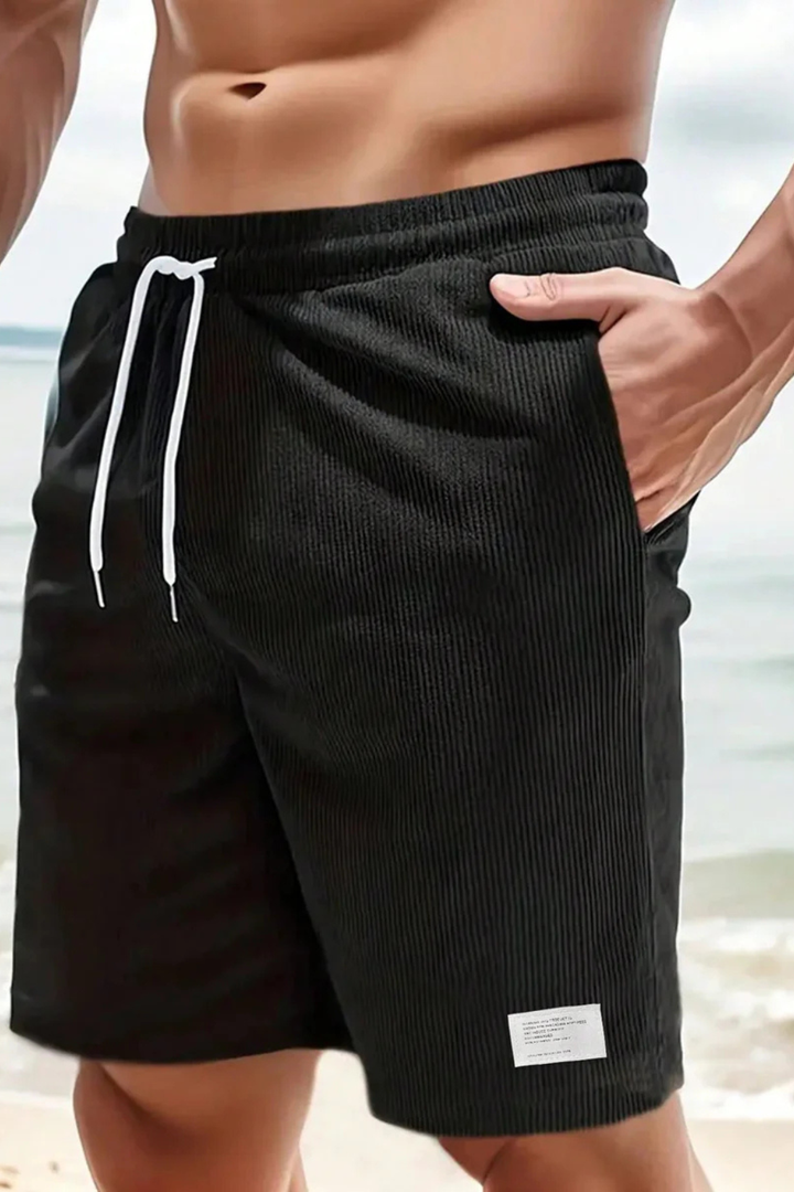 Comfy men's high waist chino shorts, striped and pleated, ideal for summer outfits.