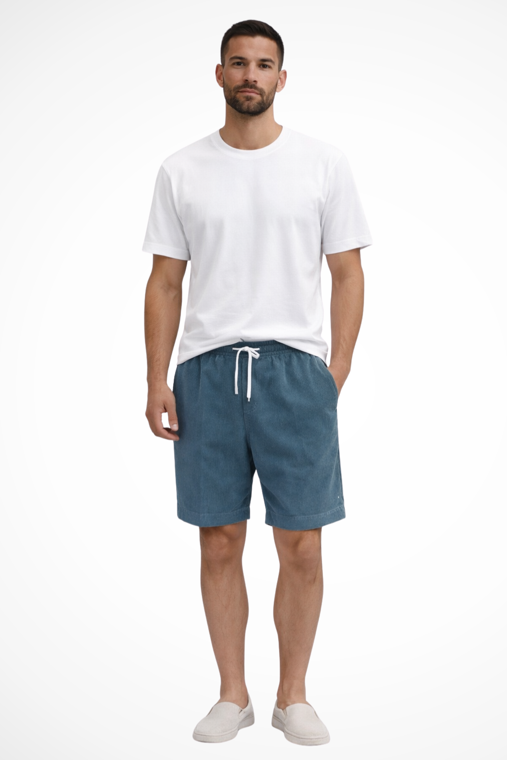 Striped high waist pleated shorts for men, a versatile addition to any summer wardrobe.
