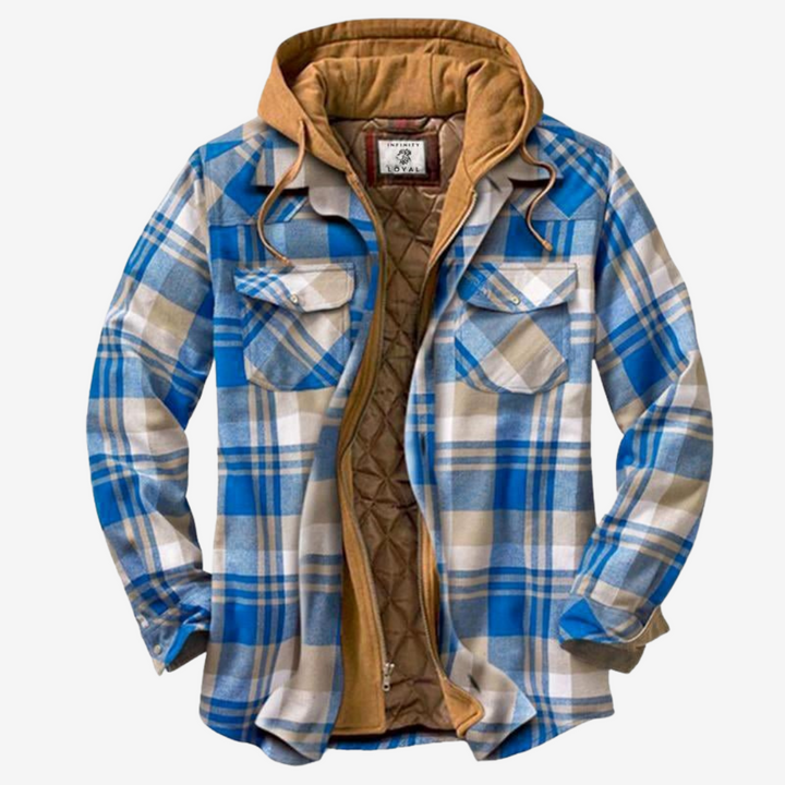 Men's hooded bomber jacket with quilted lining, perfect for fall & spring casual wear. Stylish and warm outerwear.