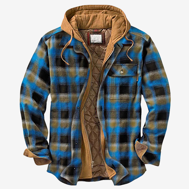 Warm men's hooded bomber jacket featuring a cozy quilted lining, ideal for daily wear & versatile fall fashion.