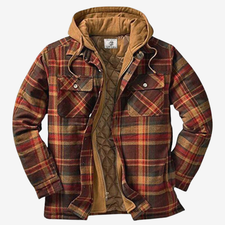 Stylish men's versatile hooded bomber jacket with comfortable quilted lining, great for spring & fall outerwear.