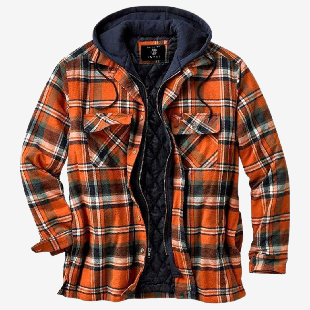 Casual men's hooded bomber jacket with soft quilted lining, ideal for everyday style & cool weather comfort.