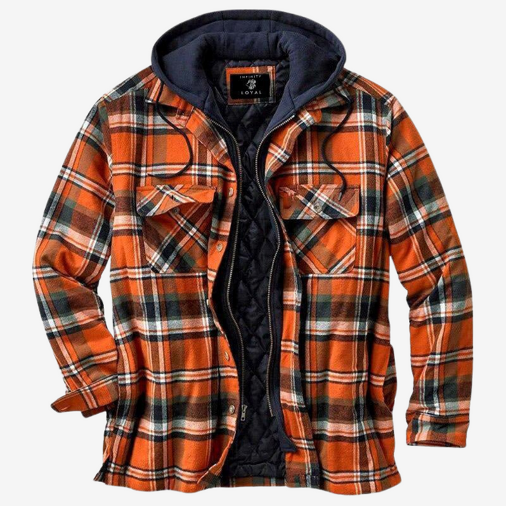 Casual men's hooded bomber jacket with soft quilted lining, ideal for everyday style & cool weather comfort.