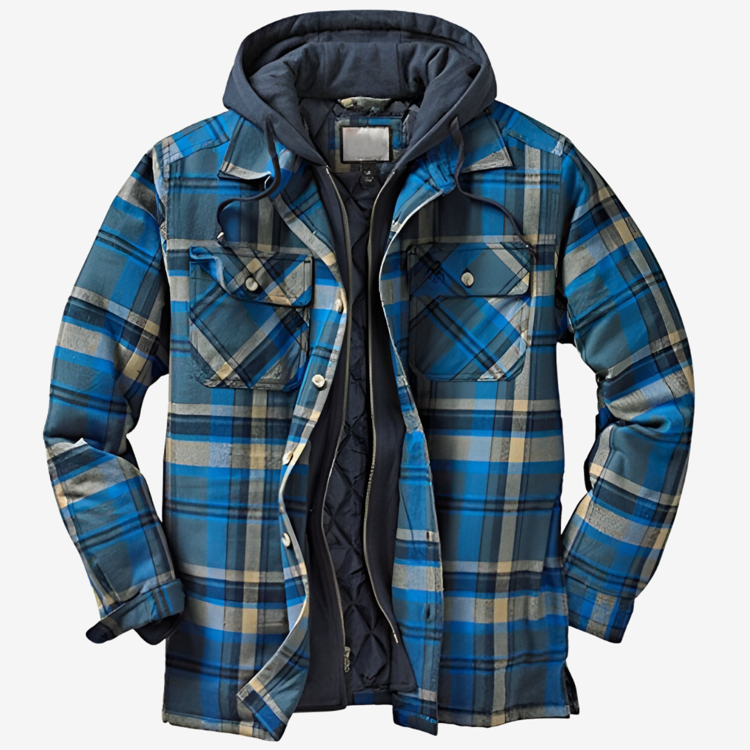 Lightweight men's hooded bomber jacket with a warm quilted lining, perfect for spring daily wear & versatile style.