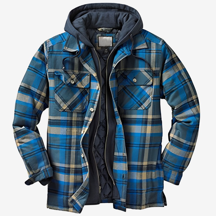 Lightweight men's hooded bomber jacket with a warm quilted lining, perfect for spring daily wear & versatile style.