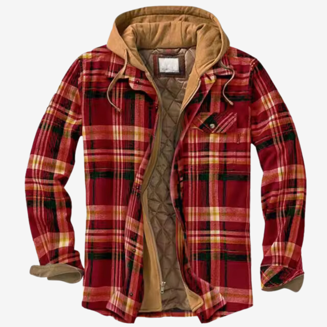 Modern men's bomber jacket with hood & quilted lining, offering warmth, style & comfort for versatile fall fashion.