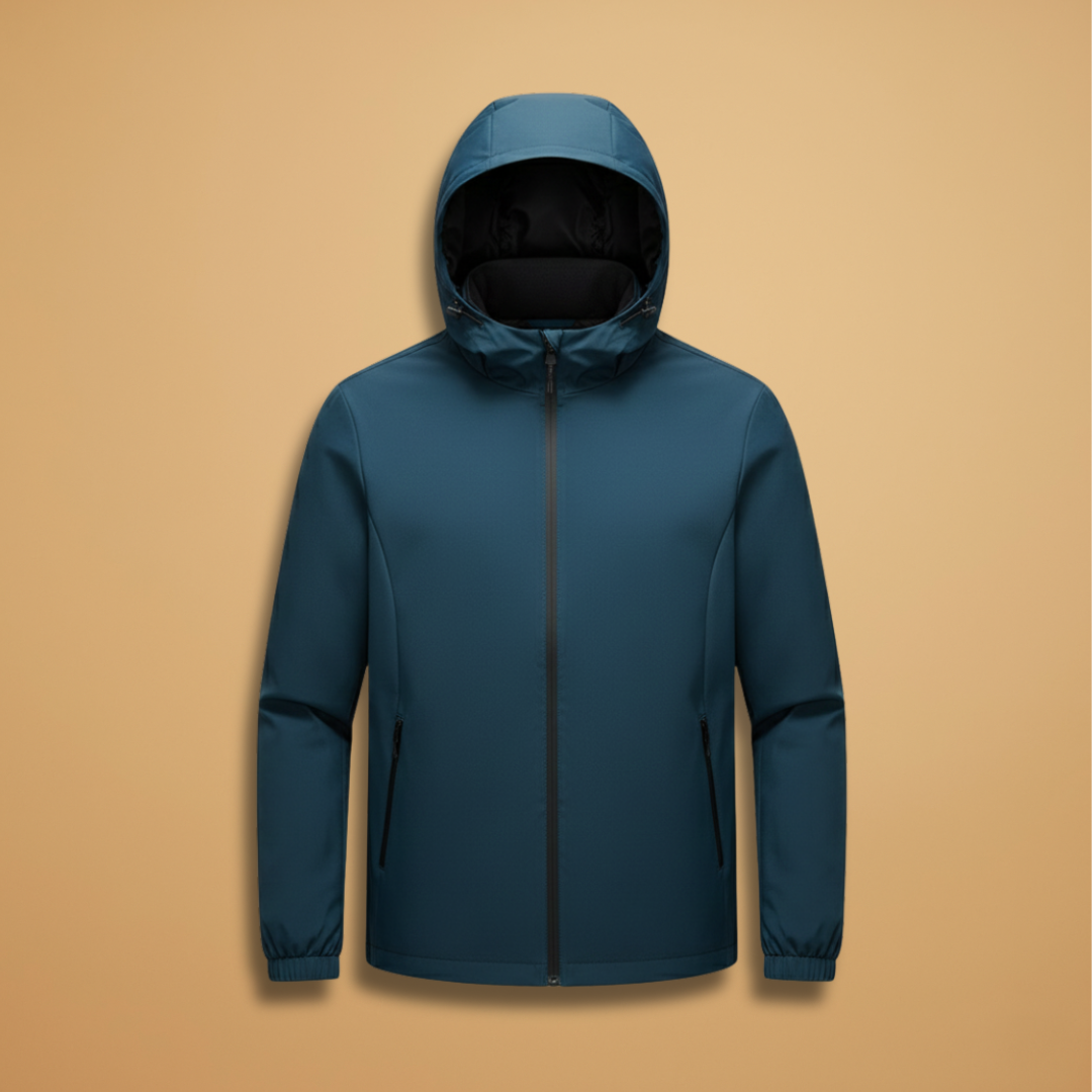 Men's hooded jacket with full front zip, perfect for casual outerwear and everyday wear.