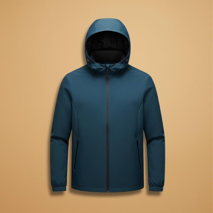 Men's hooded jacket with full front zip, perfect for casual outerwear and everyday wear.