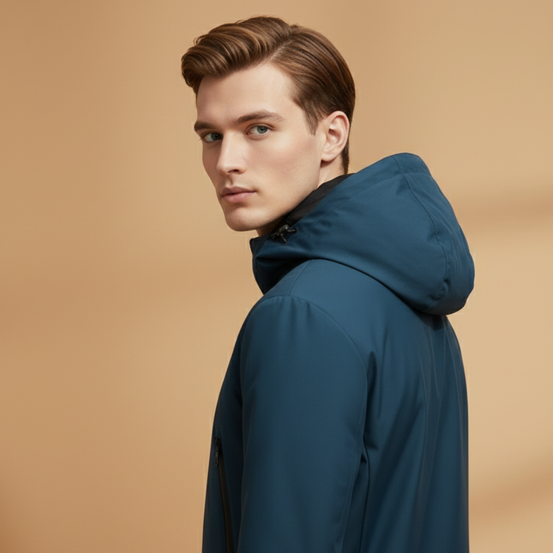 Modern men's hoodie with full zip, excellent as a light spring or fall outerwear option.