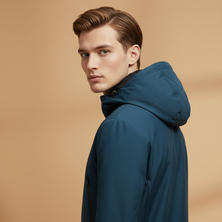 Modern men's hoodie with full zip, excellent as a light spring or fall outerwear option.
