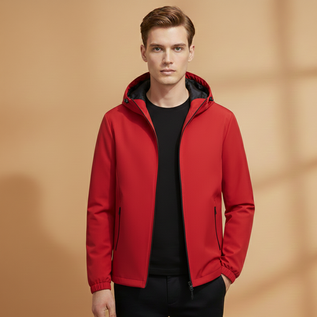 Sleek men's full zip hoodie, a modern and practical jacket for spring & fall fashion.