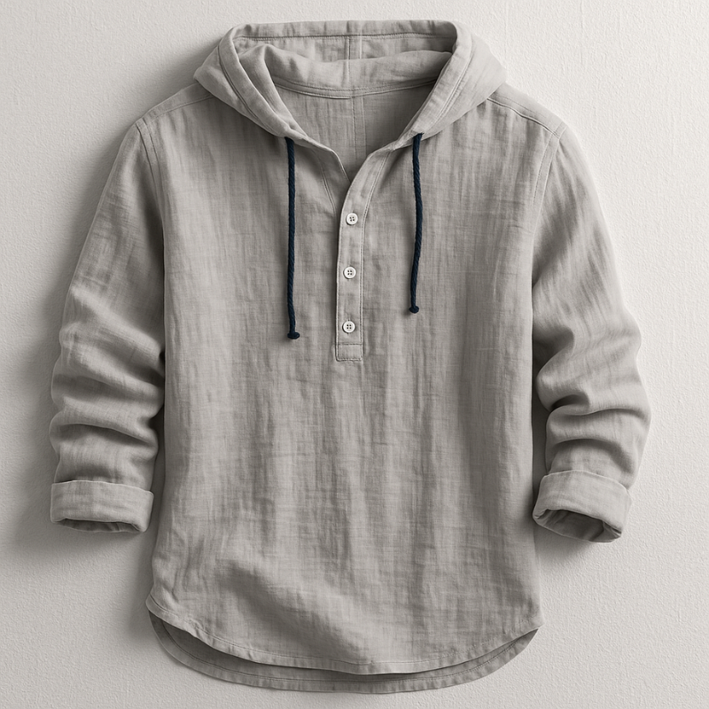 Men's fashion hooded linen shirt with long sleeves, great for everyday comfort and a relaxed look.