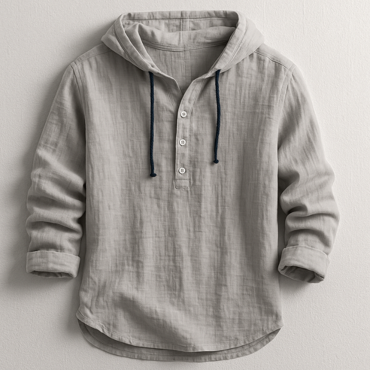 Men's fashion hooded linen shirt with long sleeves, great for everyday comfort and a relaxed look.