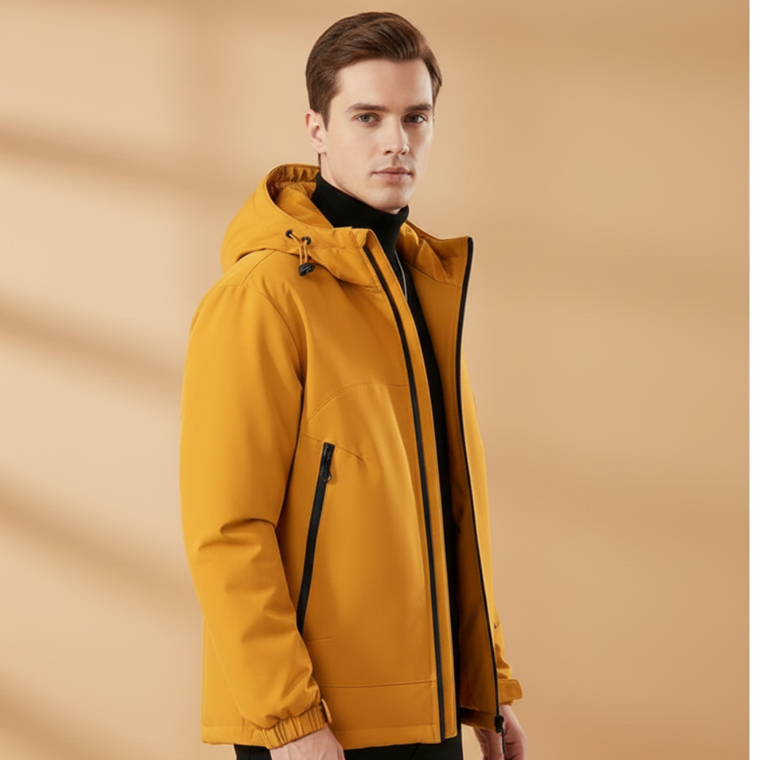 Durable men's insulated winter coat. Hooded snow jacket offers superior warmth & comfort for extreme cold.