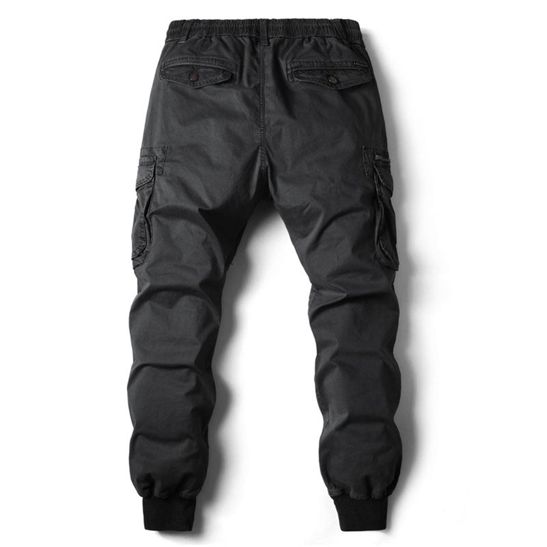 Men's khaki stretch fit utility cargo pants, durable & versatile with multiple pockets for everyday wear.