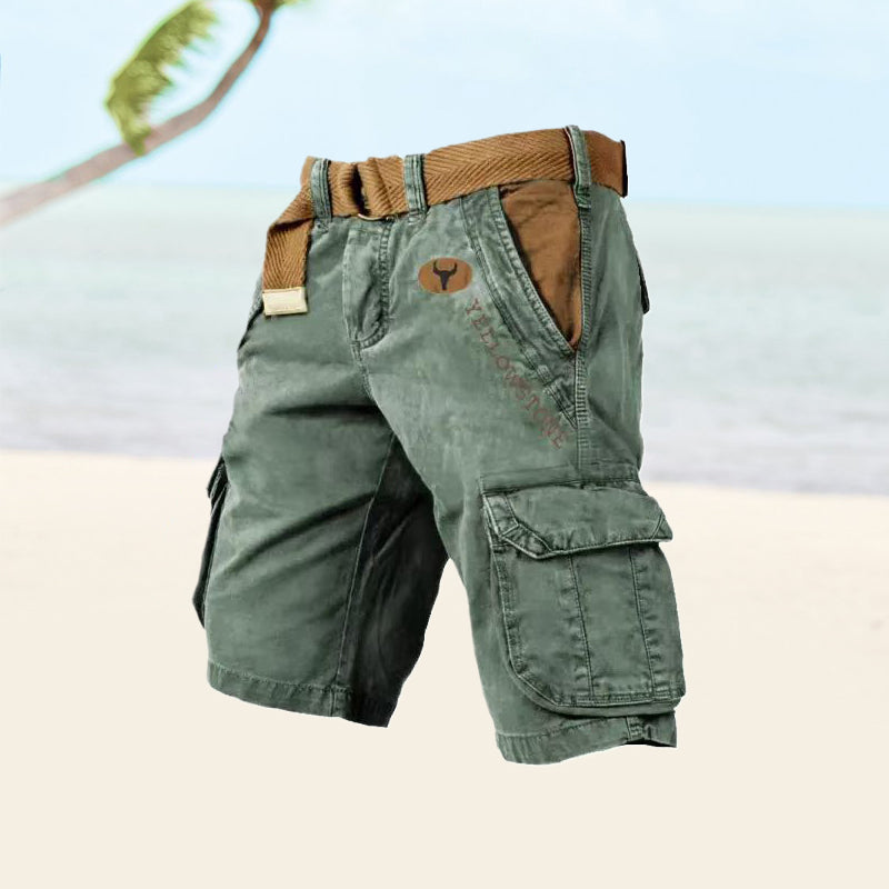 Stylish knee-length men's cargo shorts featuring a practical multi-pocket design for utility & casual wear.