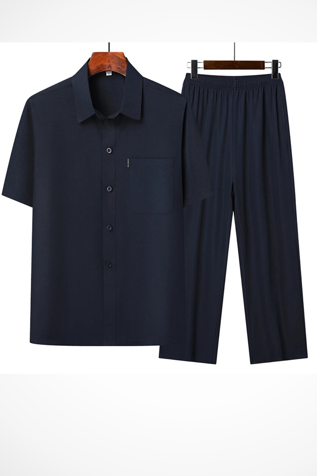 Men's short sleeve button shirt with lapel collar, a stylish top from a men's casual two-piece set.