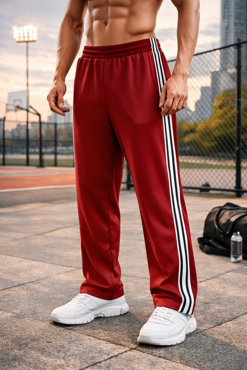 Lightweight men's drawstring trousers, breathable fabric, ideal for workout, sports, or everyday athleisure.