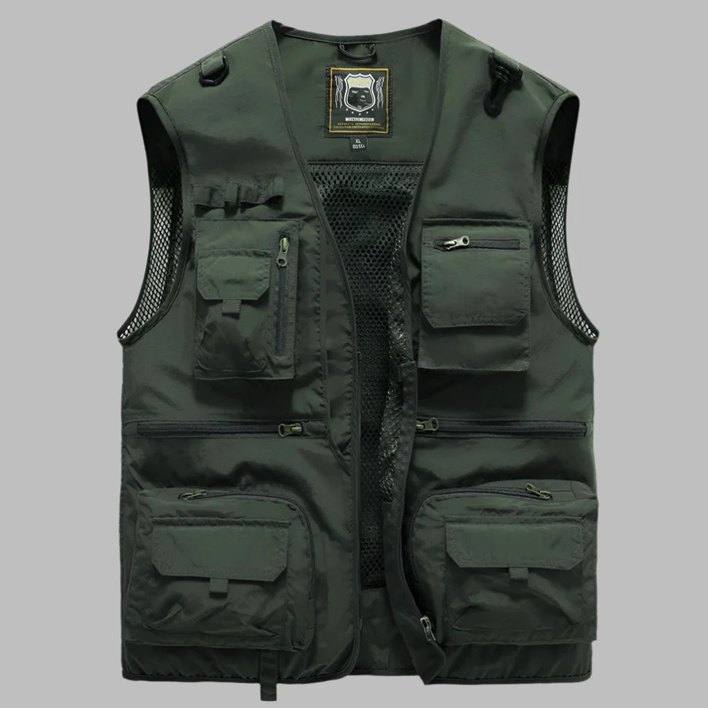 Men's water-resistant lightweight summer vest with multiple pockets, perfect for outdoor utility.