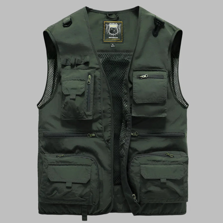 Men's water-resistant lightweight summer vest with multiple pockets, perfect for outdoor utility.