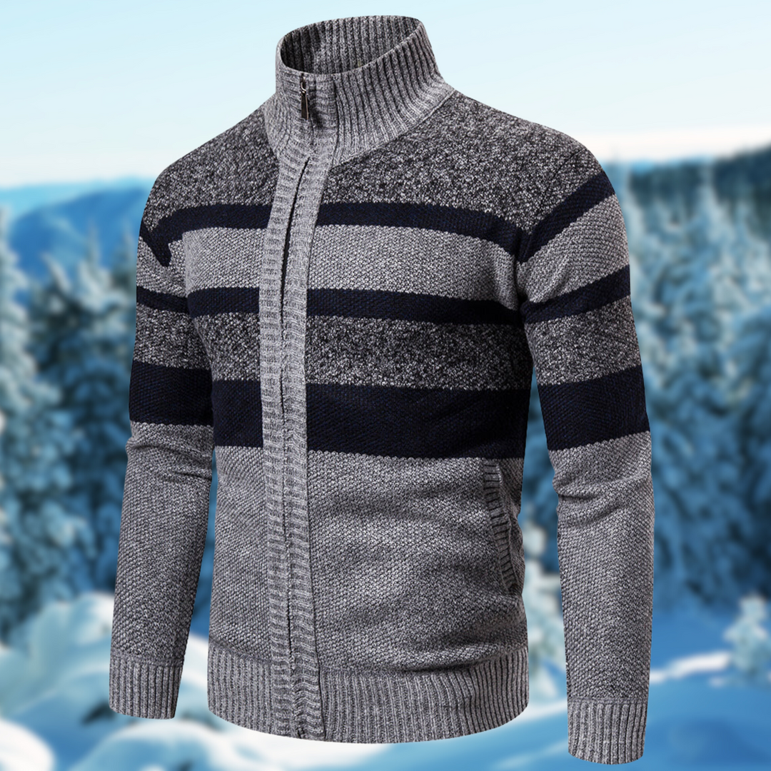 Lightweight men's striped sweater with classic design, ideal for casual comfort & versatile layering.